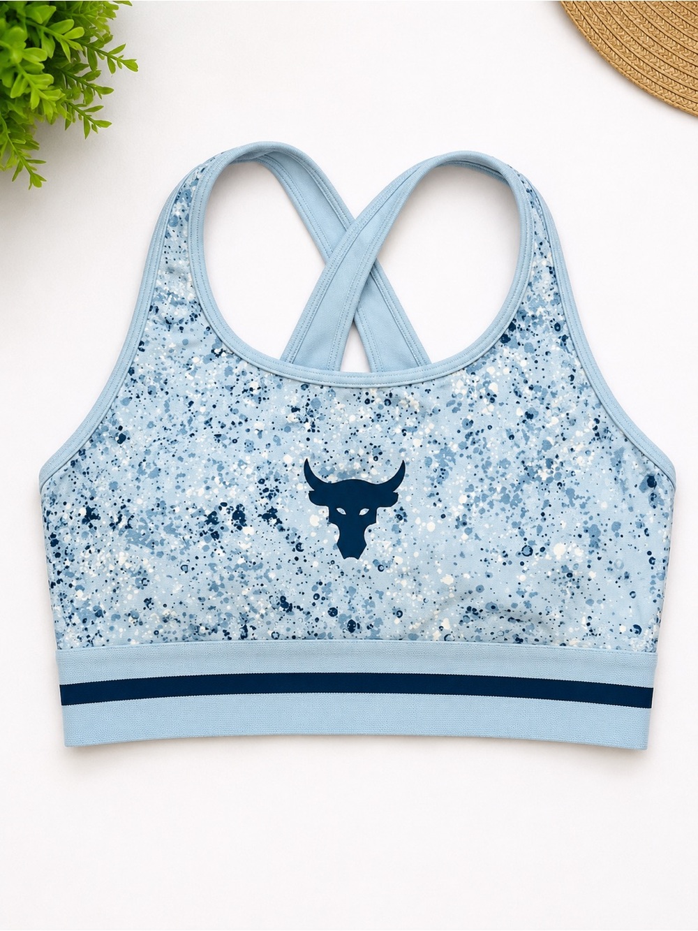 Under Armour Light Blue Crossback Sports Bra with Navy Logo